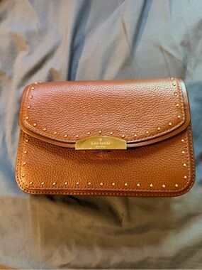 Kate Spade New York West Brown Pebbled Leather Studded Flap Crossbody